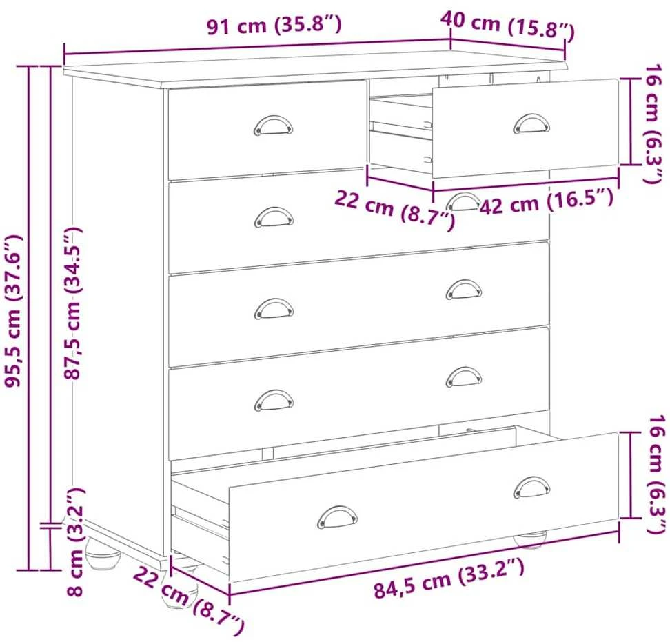 Komoda ASKIM Balta 91 x 40 x 95,5 cm Kietos pušies mediena