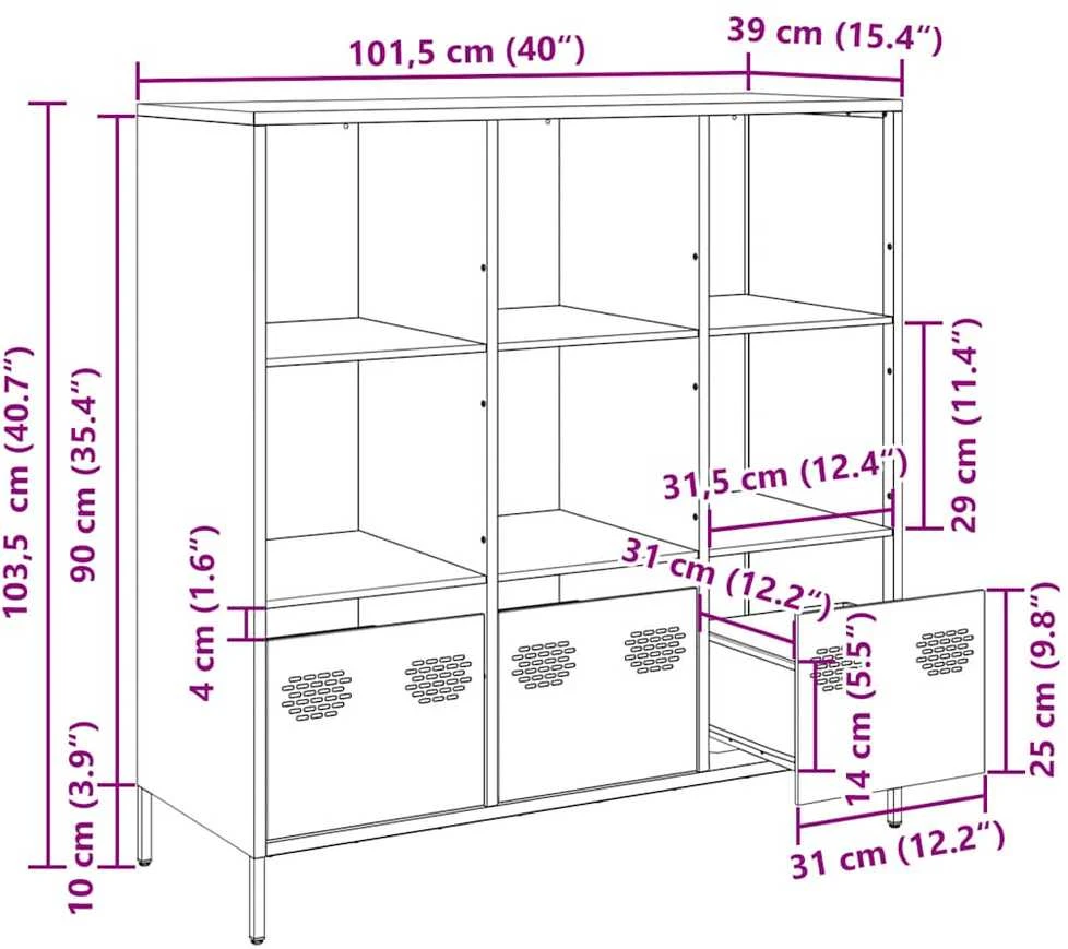 Komoda, baltos spalvos, 101,5x39x103,5cm, plienas