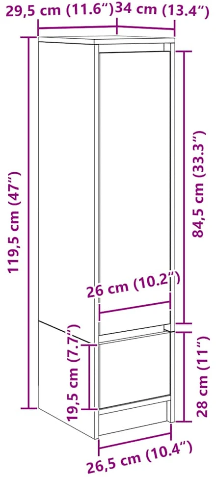 Komoda, baltos spalvos, 29,5x34x119,5 cm apdirbta mediena