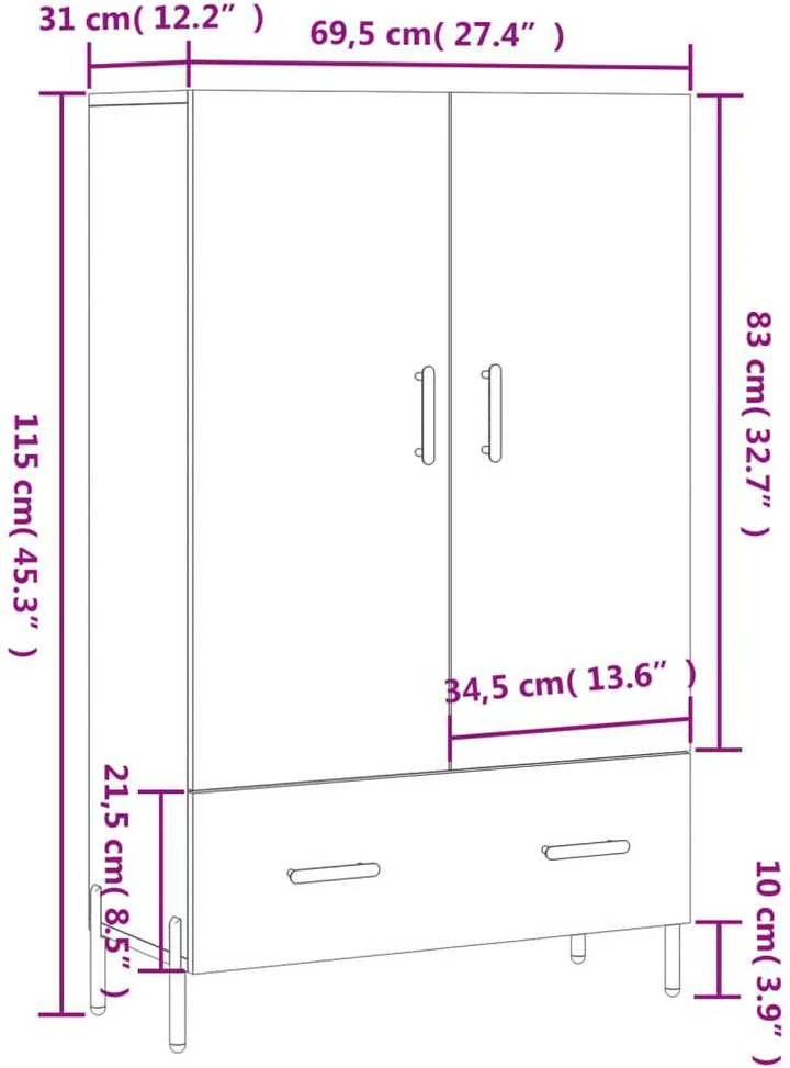 Komoda, baltos spalvos, 69,5x31x115cm, apdirbta mediena