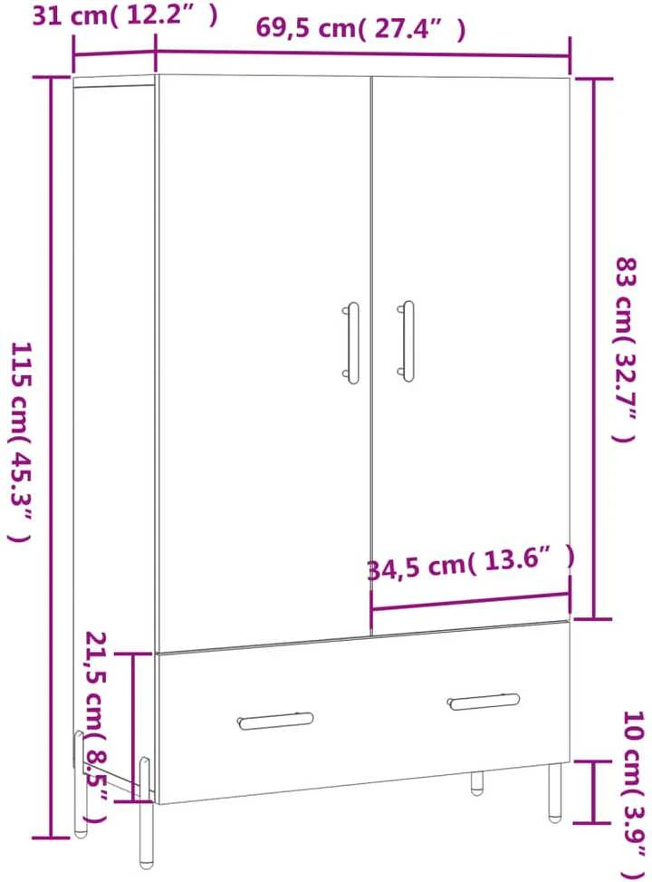 Komoda, baltos spalvos, 69,5x31x115cm, apdirbta mediena, blizgi