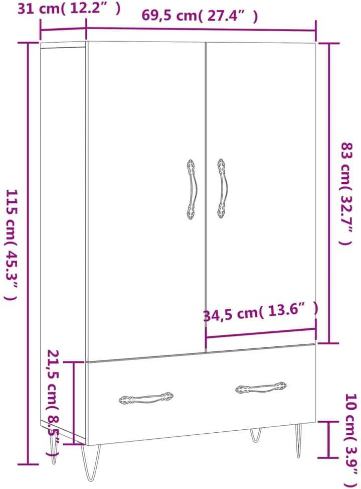 Komoda, baltos spalvos, 69,5x31x115cm, apdirbta mediena