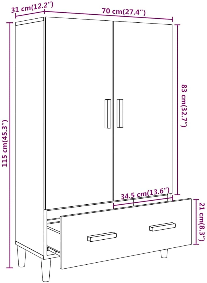 Komoda, baltos spalvos, 70x31x115cm, apdirbta mediena