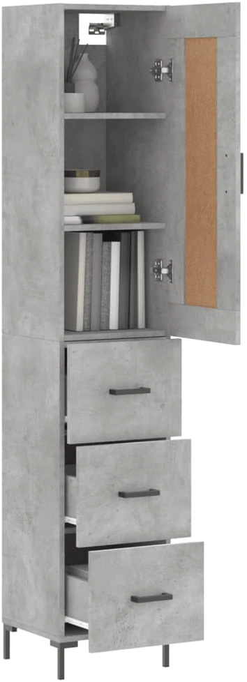 Komoda, betono pilkos spalvos, 34,5x34x180cm, apdirbta mediena