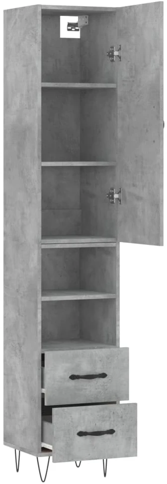 Komoda, betono pilkos spalvos, 34,5x34x180cm, apdirbta mediena