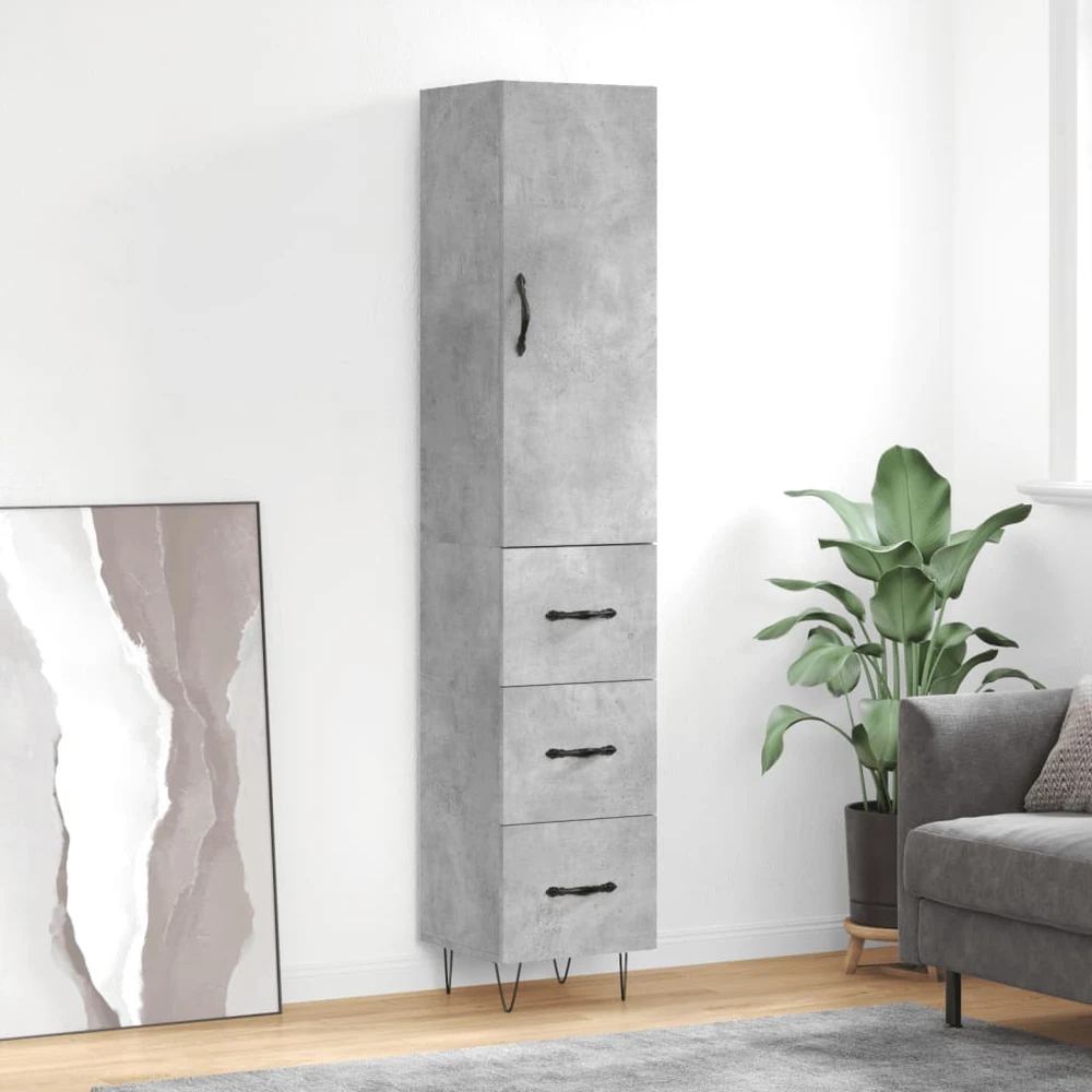 Komoda, betono pilkos spalvos, 34,5x34x180cm, apdirbta mediena