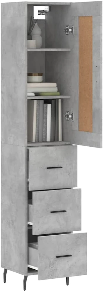 Komoda, betono pilkos spalvos, 34,5x34x180cm, apdirbta mediena