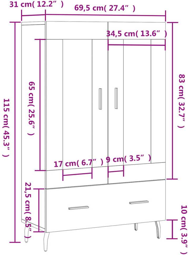 Komoda, betono pilkos spalvos, 69,5x31x115cm, apdirbta mediena