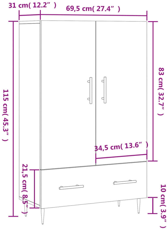 Komoda, betono pilkos spalvos, 69,5x31x115cm, apdirbta mediena