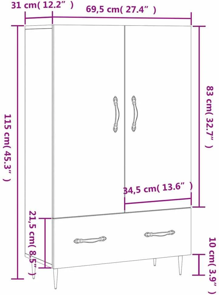 Komoda, betono pilkos spalvos, 69,5x31x115cm, apdirbta mediena