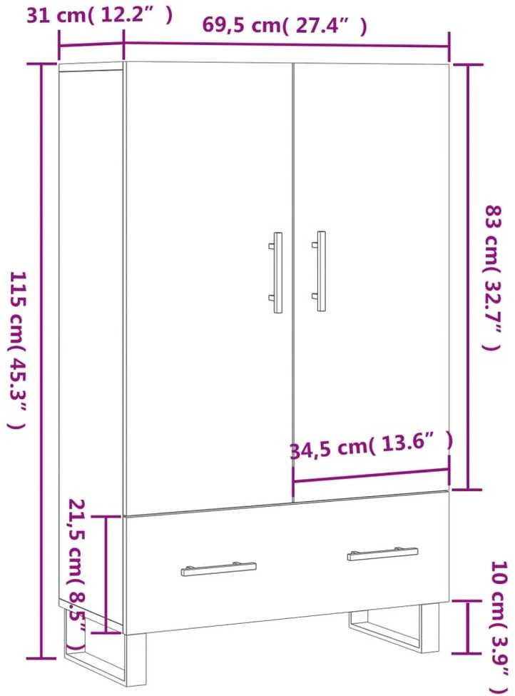 Komoda, betono pilkos spalvos, 69,5x31x115cm, apdirbta mediena