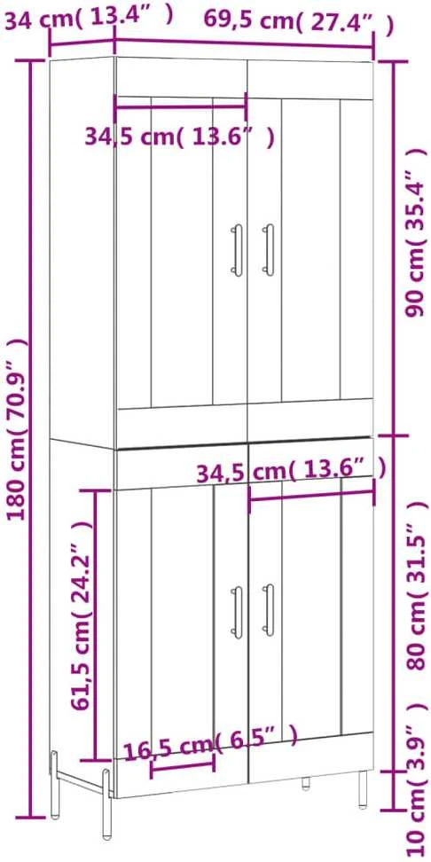 Komoda, betono pilkos spalvos, 69,5x34x180cm, apdirbta mediena