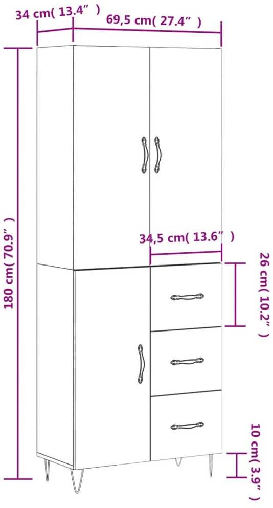 Komoda, betono pilkos spalvos, 69,5x34x180cm, apdirbta mediena