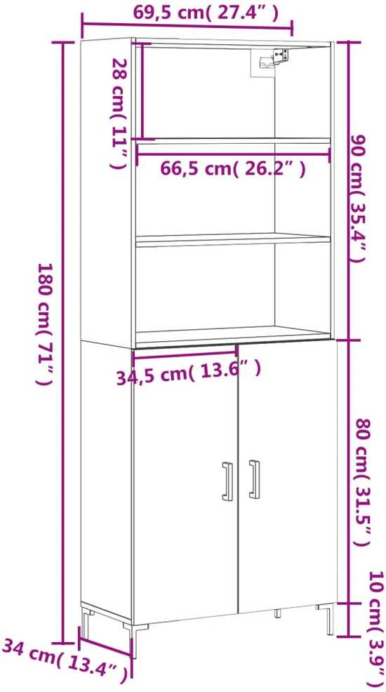 Komoda, betono pilkos spalvos, 69,5x34x180cm, apdirbta mediena