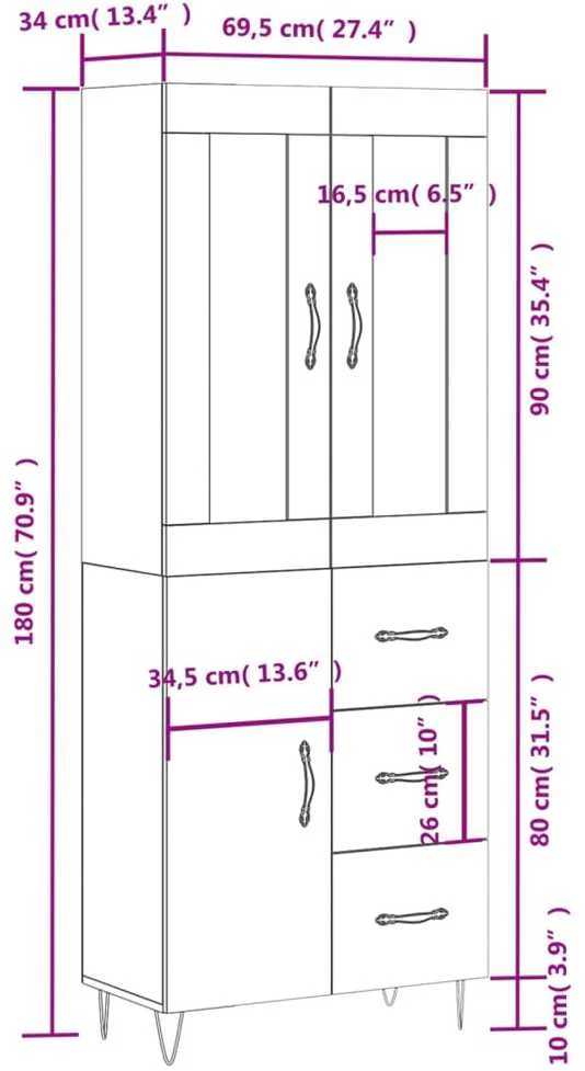 Komoda, betono pilkos spalvos, 69,5x34x180cm, apdirbta mediena