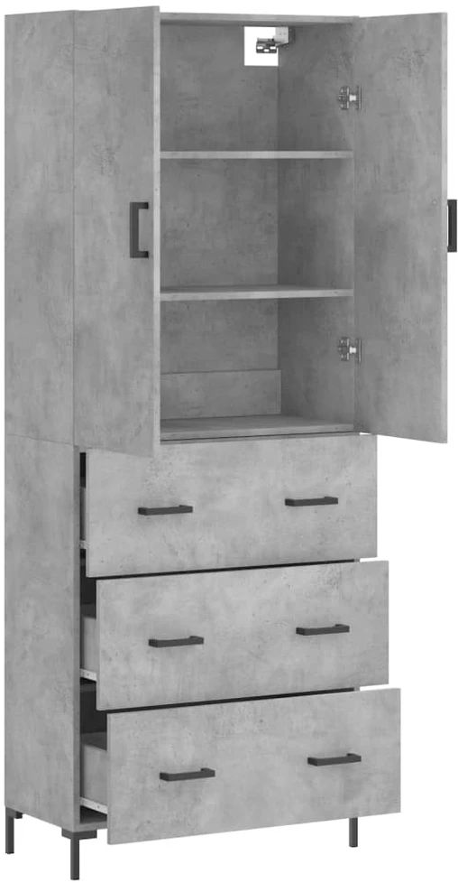 Komoda, betono pilkos spalvos, 69,5x34x180cm, apdirbta mediena