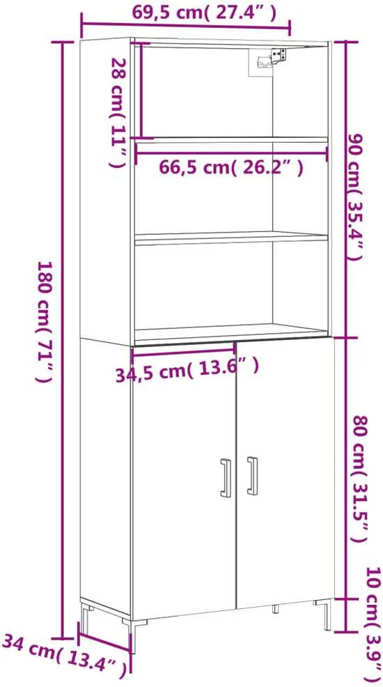 Komoda, betono pilkos spalvos, 69,5x34x180cm, apdirbta mediena
