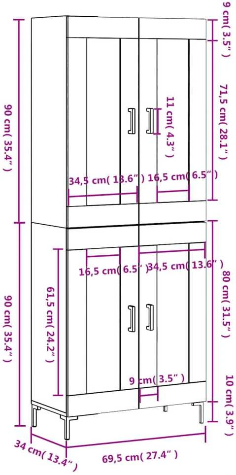 Komoda, betono pilkos spalvos, 69,5x34x180cm, apdirbta mediena