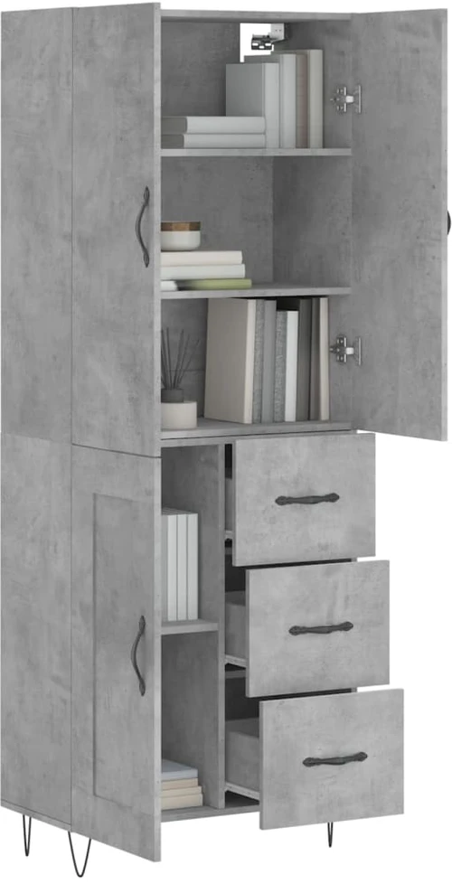 Komoda, betono pilkos spalvos, 69,5x34x180cm, apdirbta mediena