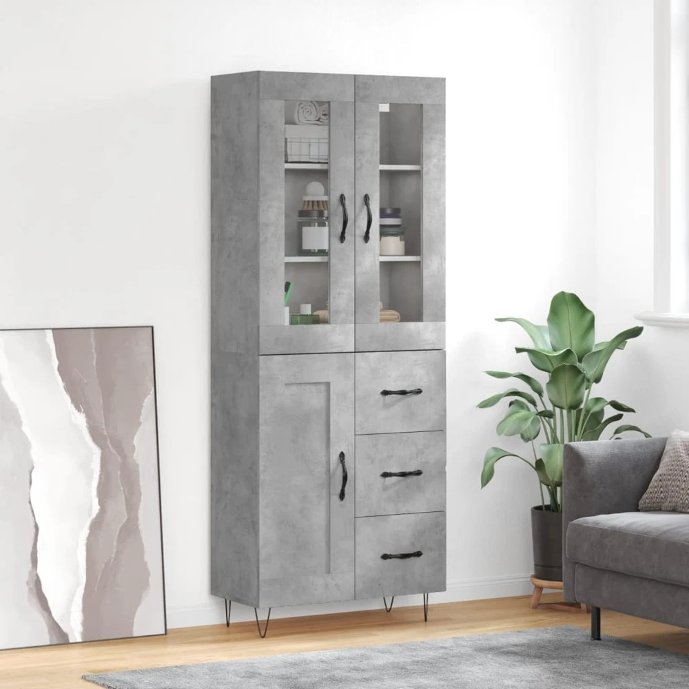 Komoda, betono pilkos spalvos, 69,5x34x180cm, apdirbta mediena