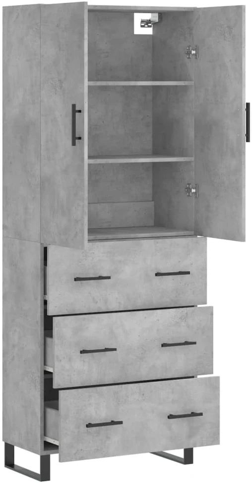 Komoda, betono pilkos spalvos, 69,5x34x180cm, apdirbta mediena