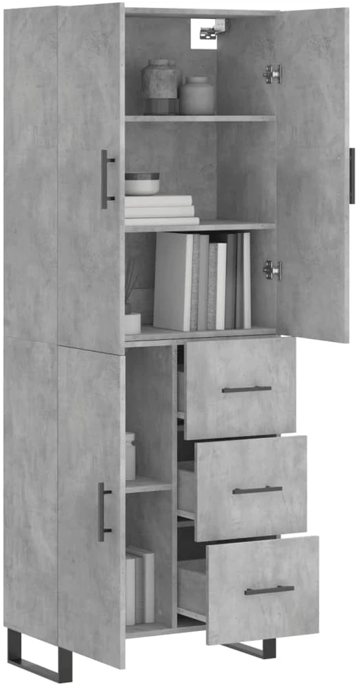 Komoda, betono pilkos spalvos, 69,5x34x180cm, apdirbta mediena