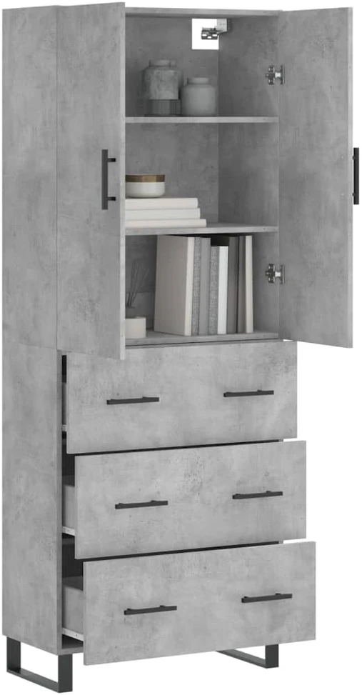 Komoda, betono pilkos spalvos, 69,5x34x180cm, apdirbta mediena