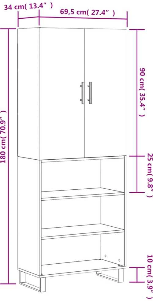 Komoda, betono pilkos spalvos, 69,5x34x180cm, apdirbta mediena