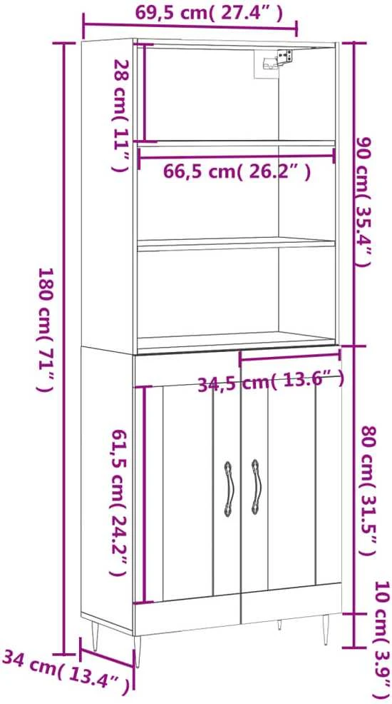 Komoda, betono pilkos spalvos, 69,5x34x180cm, apdirbta mediena
