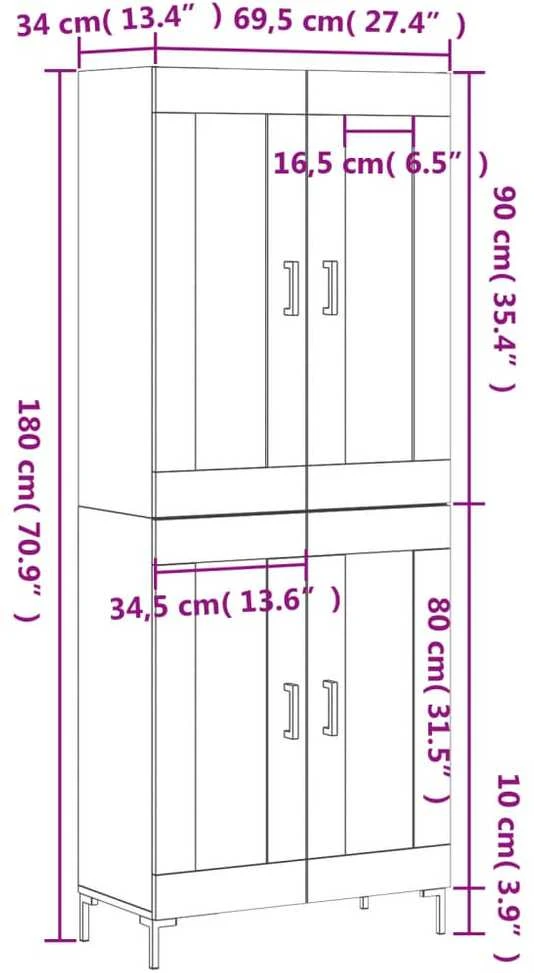 Komoda, betono pilkos spalvos, 69,5x34x180cm, apdirbta mediena