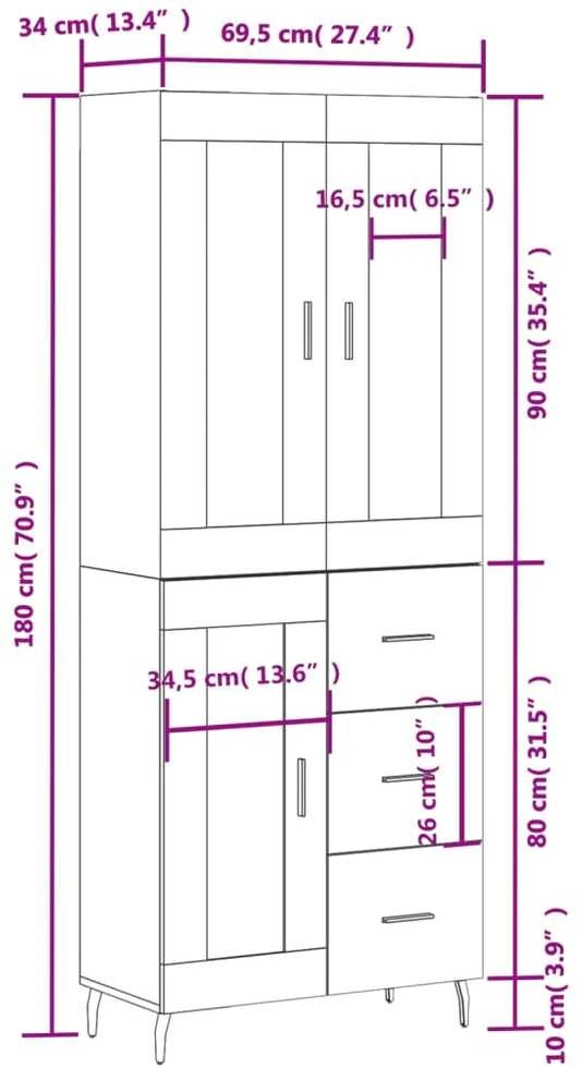 Komoda, betono pilkos spalvos, 69,5x34x180cm, apdirbta mediena