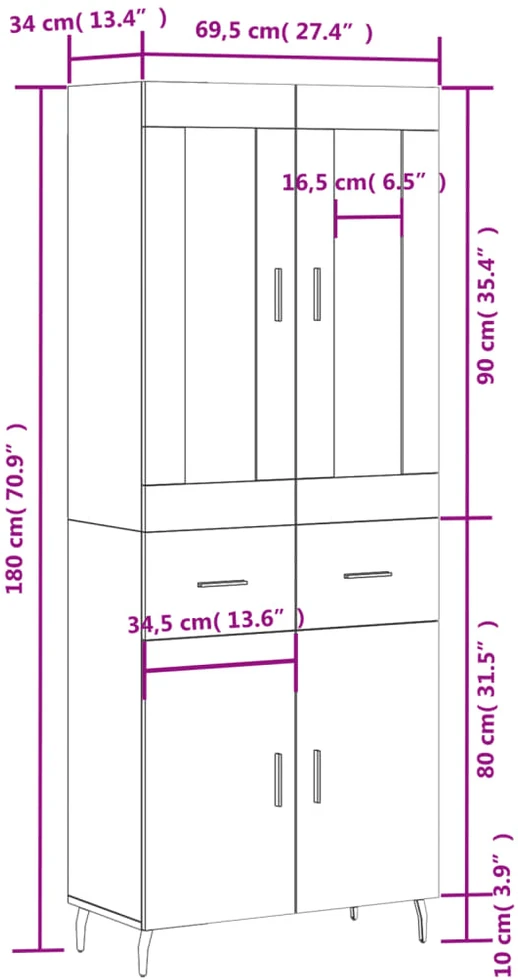 Komoda, betono pilkos spalvos, 69,5x34x180cm, apdirbta mediena