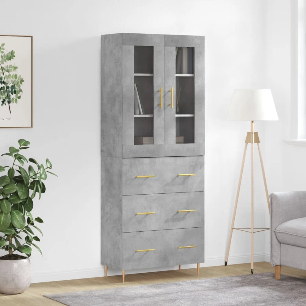 Komoda, betono pilkos spalvos, 69,5x34x180cm, apdirbta mediena