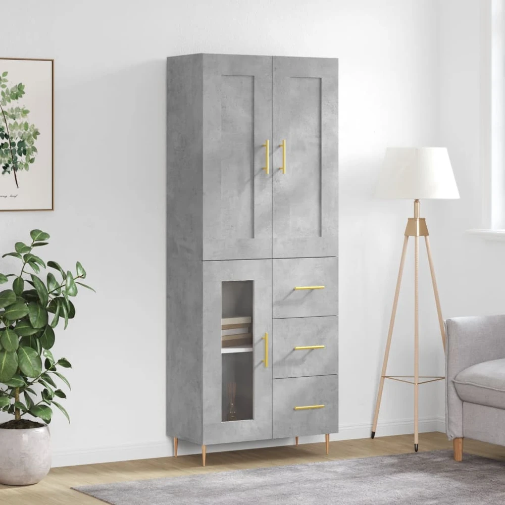 Komoda, betono pilkos spalvos, 69,5x34x180cm, apdirbta mediena