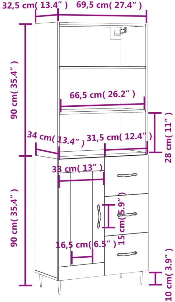 Komoda, betono pilkos spalvos, 69,5x34x180cm, apdirbta mediena