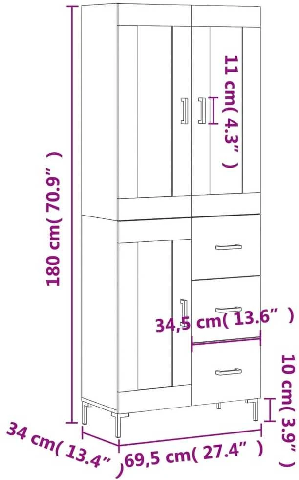 Komoda, betono pilkos spalvos, 69,5x34x180cm, apdirbta mediena