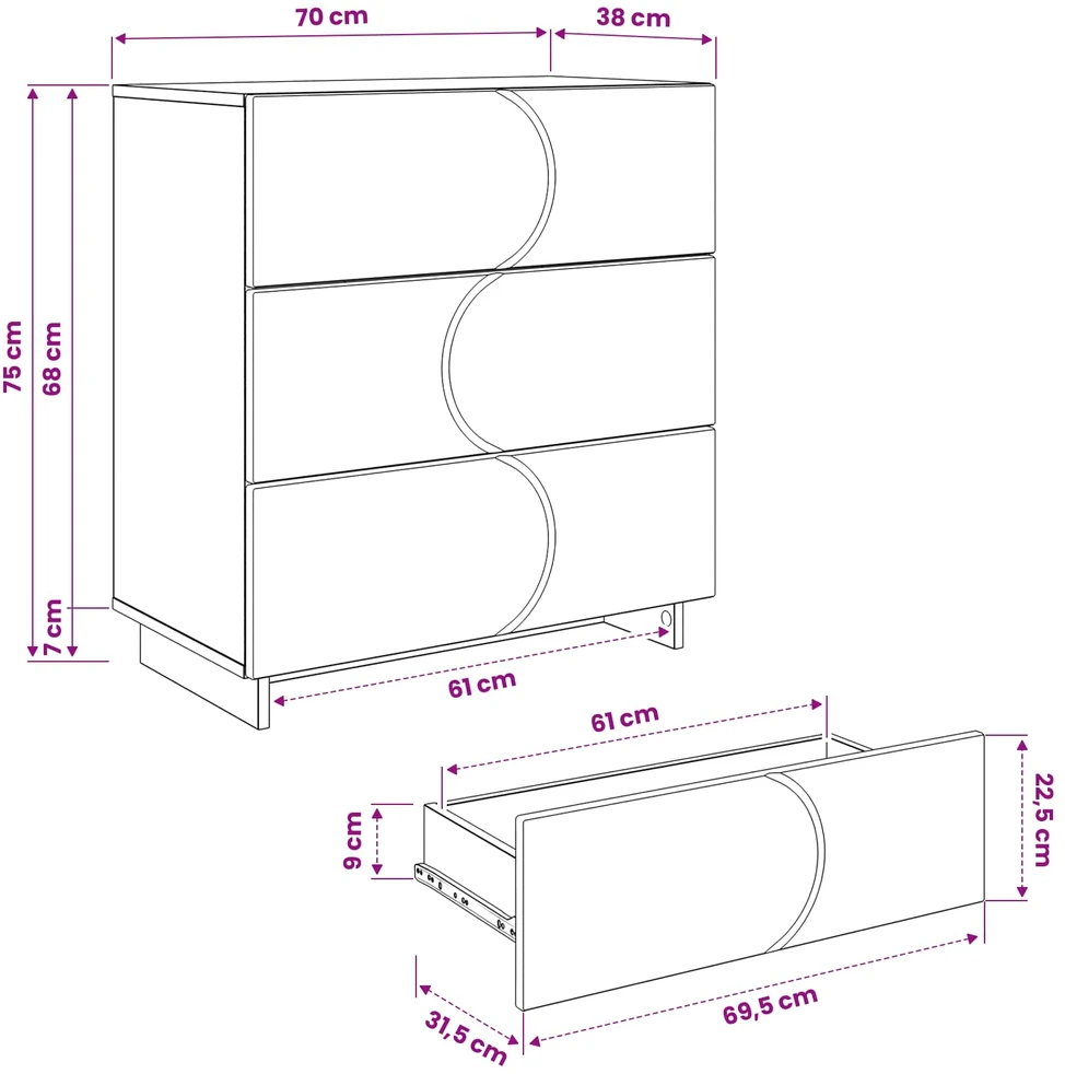 Komoda Juoda 70 x 38 x 75 cm Apdirbta mediena