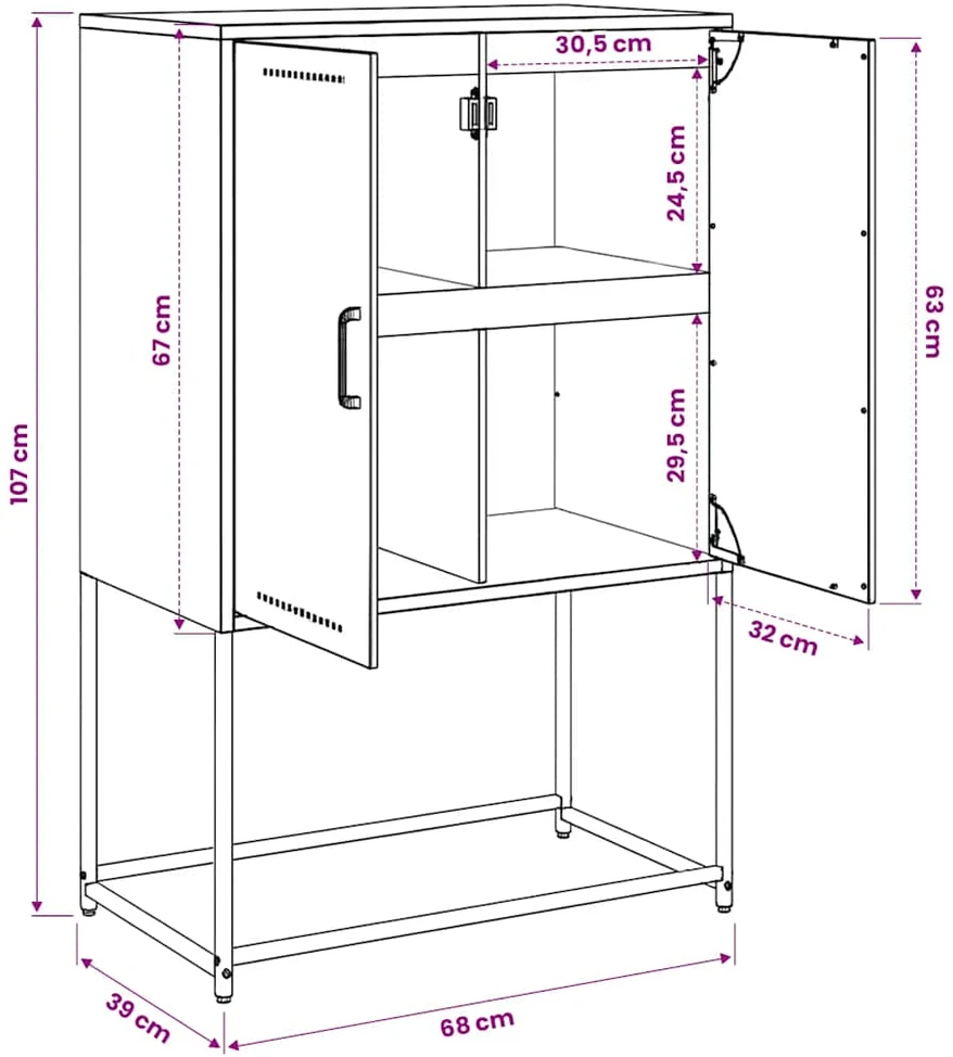 Komoda, juodos spalvos, 68,5x38,5x107cm, plienas