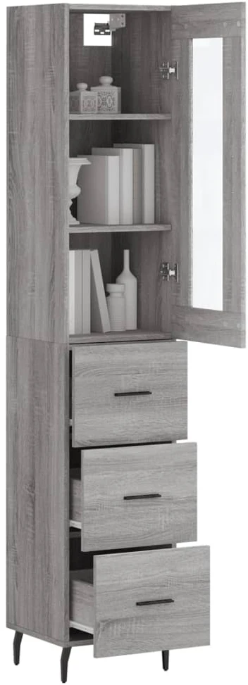 Komoda, pilkos ąžuolo spalvos, 34,5x34x180cm, apdirbta mediena