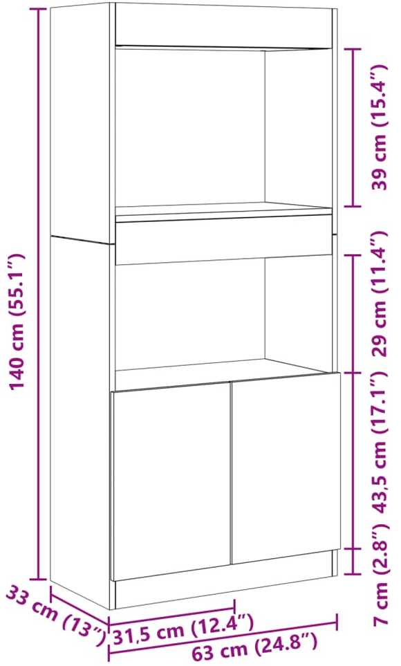 Komoda, rudos ąžuolo spalvos, 63x33x140cm, apdirbta mediena