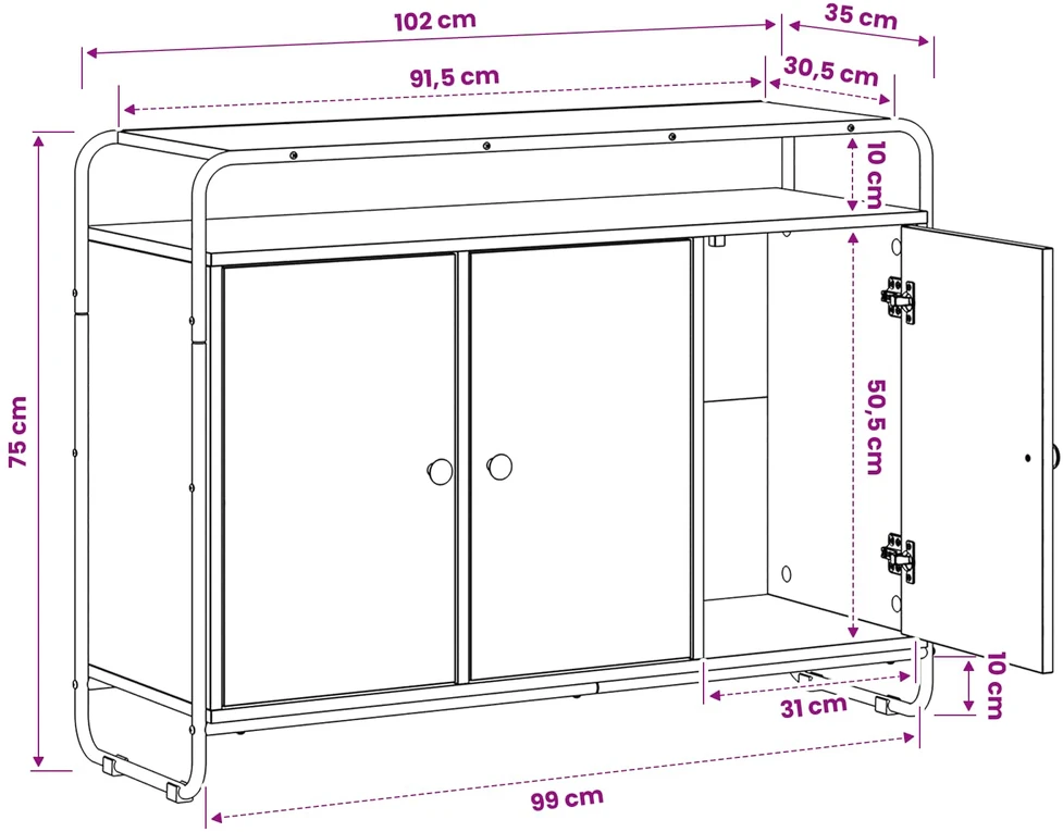 Komoda Sendintos medienos 102 x 35 x 75 cm Apdirbta mediena