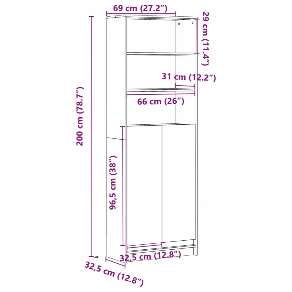 Komoda su LED, betono pilkos, 69x32,5x200cm, apdirbta mediena