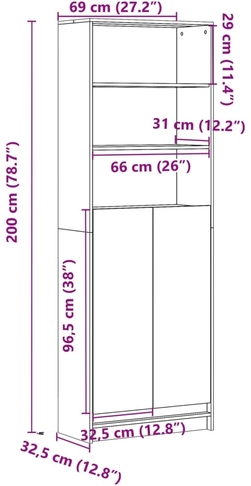 Komoda su LED, sonoma ąžuolo, 69x32,5x200cm, apdirbta mediena