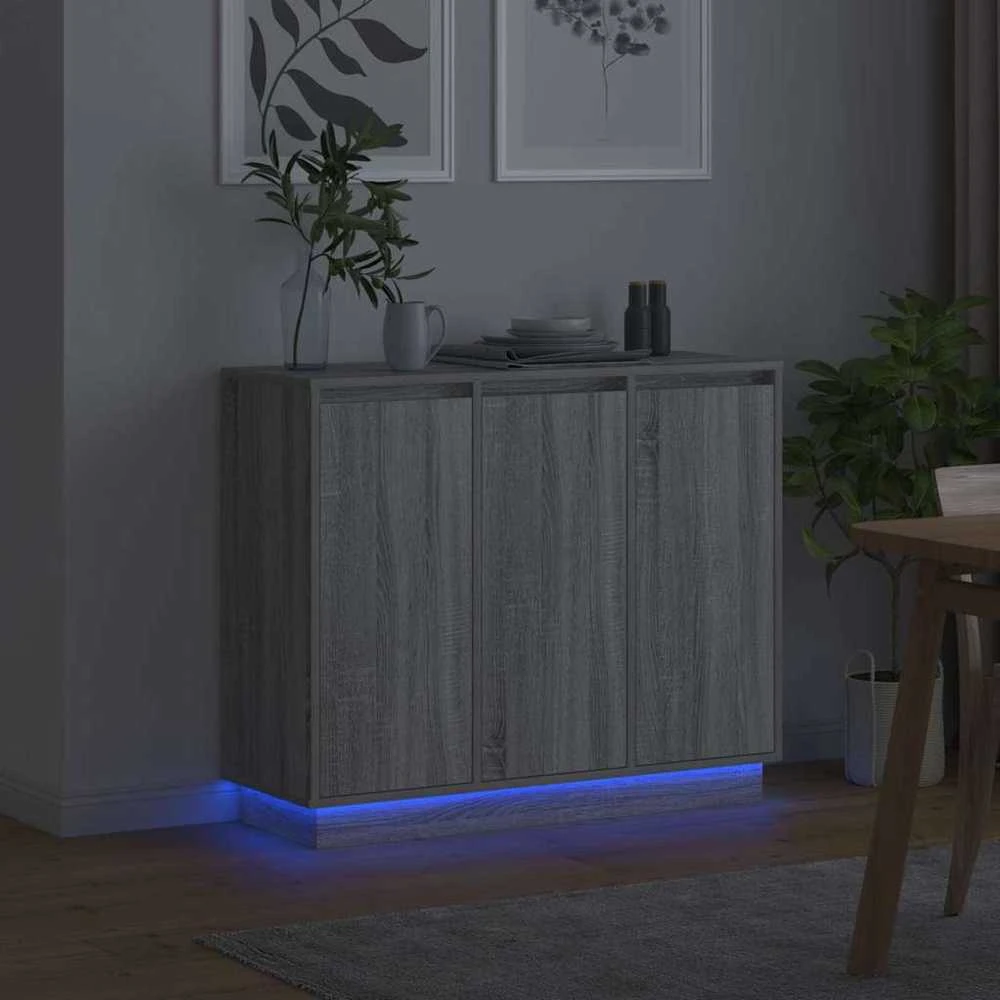 LED Bufetas Pilkas Sonoma 90 x 32 x 75 cm Apdirbta mediena