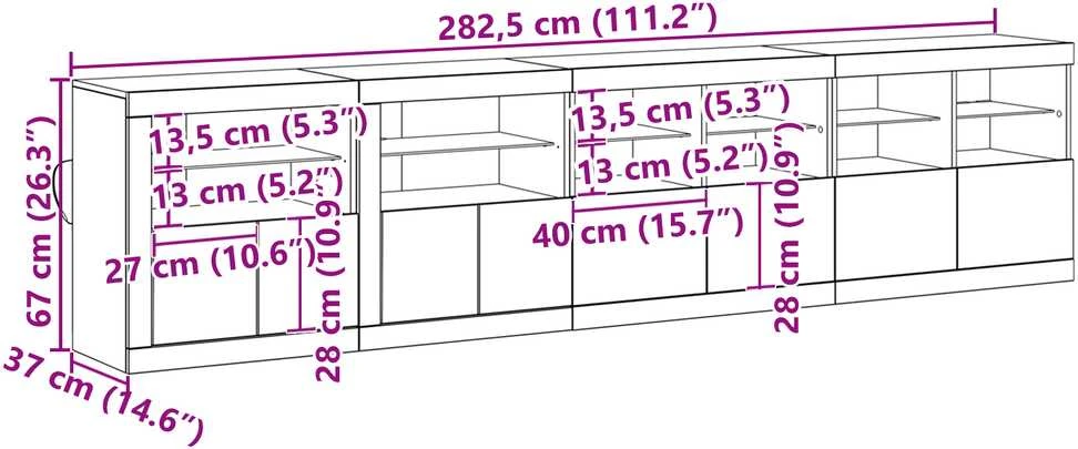 LED Bufetas Senas medis 283 x 37 x 67 cm Apdirbta mediena