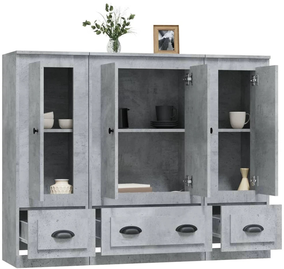 Komodos, 3vnt., betono pilkos spalvos, apdirbta mediena
