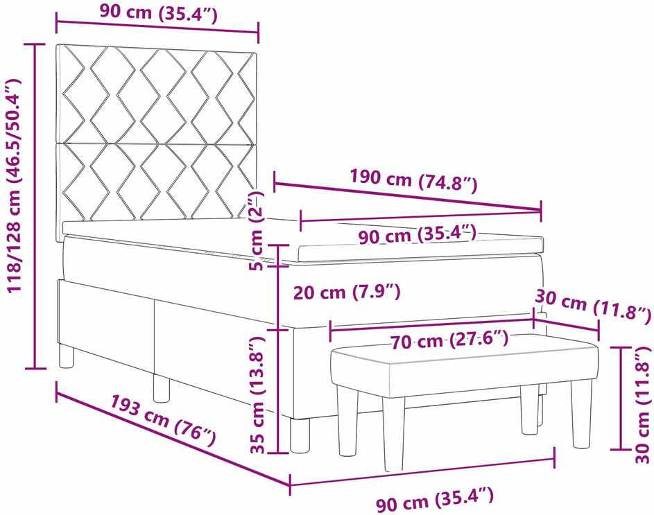 Kiemas lova su pagalve Tortora 190 x 90 cm audinys