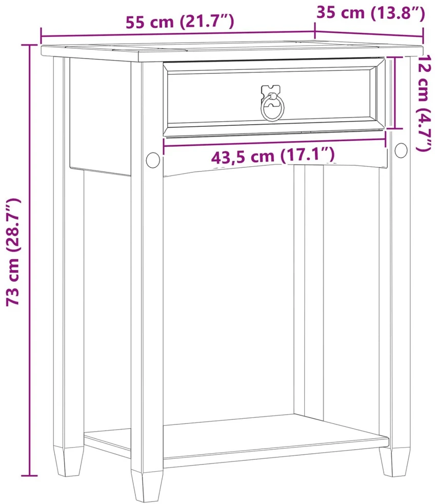Konsolės stalas Balta 55 x 35 x 73 cm Kietos pušies mediena