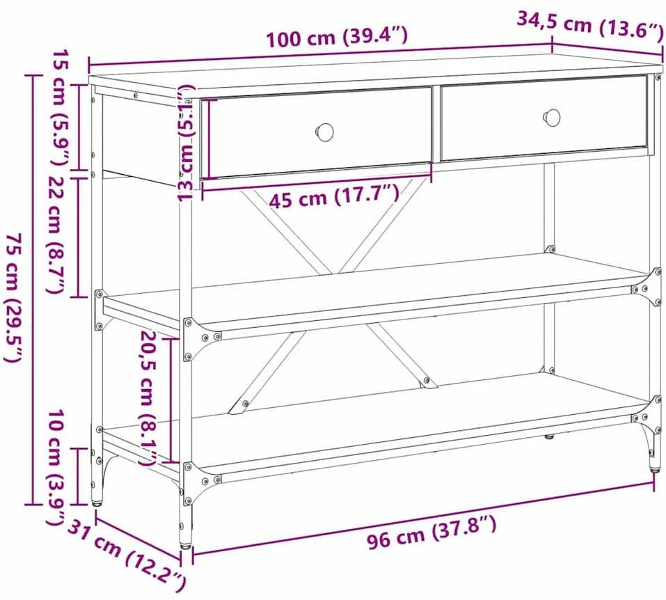 Konsolinis stalas Juodas ąžuolas 100 x 34,5 x 75 cm Medis