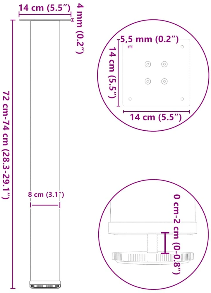 Konsolinio stalo kojelės, 4 vnt., juodos, 72-74 cm, plienas